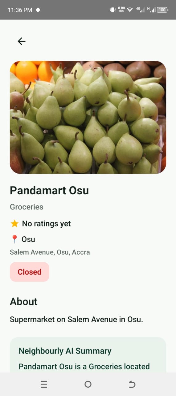 Neighbourly business details screen