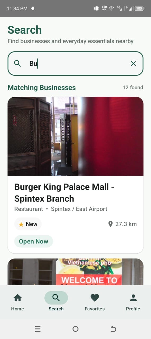Neighbourly search showing local business results